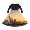 Zaina The Phenom Logo/Space Needle Women's Long Sleeve Dance Dress (AOP)