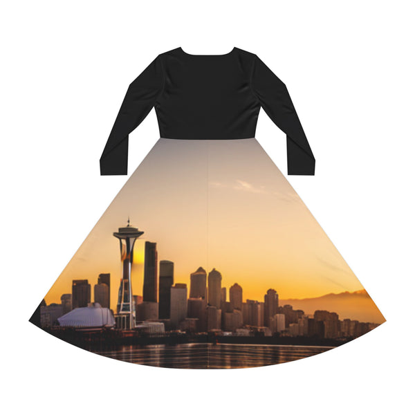 Zaina The Phenom Logo/Space Needle Women's Long Sleeve Dance Dress (AOP)