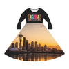 Zaina The Phenom Logo/Space Needle Women's Long Sleeve Dance Dress (AOP)