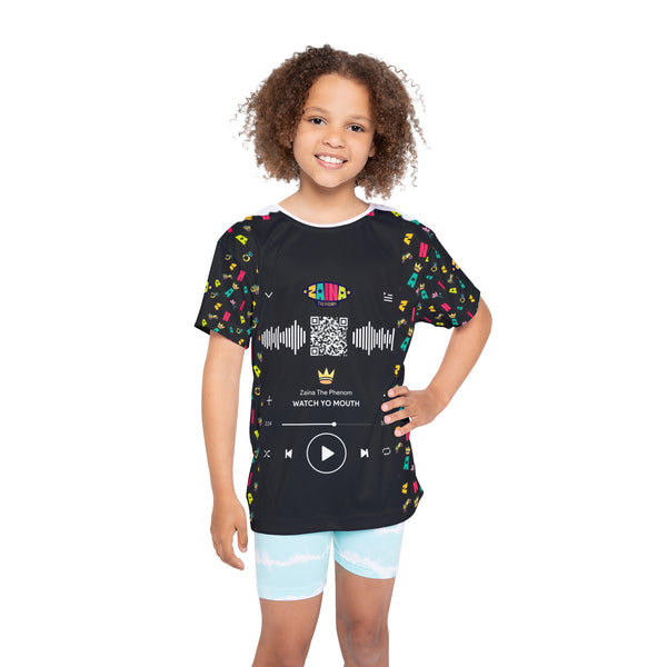 Kids Zaina Barcode Print Sports Jersey (AOP)