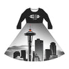 Zaina The Phenom Logo/Space Needle Women's Long Sleeve Dance Dress (AOP)