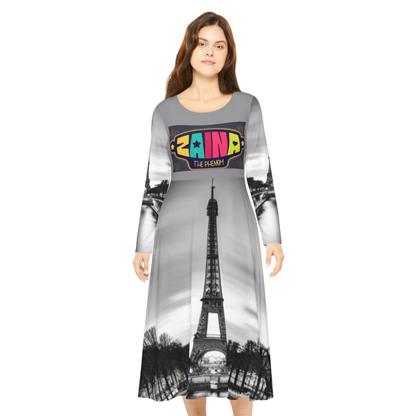 Zaina The Phenom Logo/Paris France Women's Long Sleeve Dance Dress (AOP)