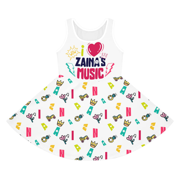 Girls' Sleeveless  I Love Zainas Music Sundress (AOP)